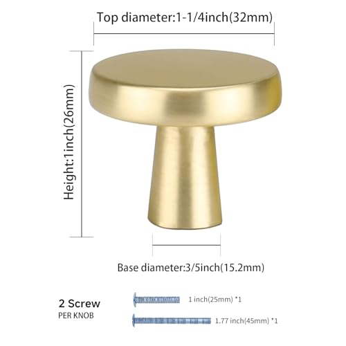 goldenwarm Kitchen Cabinet Knobs Gold Dresser Drawer Knobs - 25 Pack Brushed Brass/Gold Cabinet Drawer Handles Zinc, Mushroom - Image 2