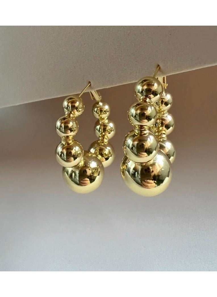 ُTablouhaty Modern Gold-Tone Sphere Hoops – Elegant Bold Beaded Chunky Statement Earrings for Women - Image 1