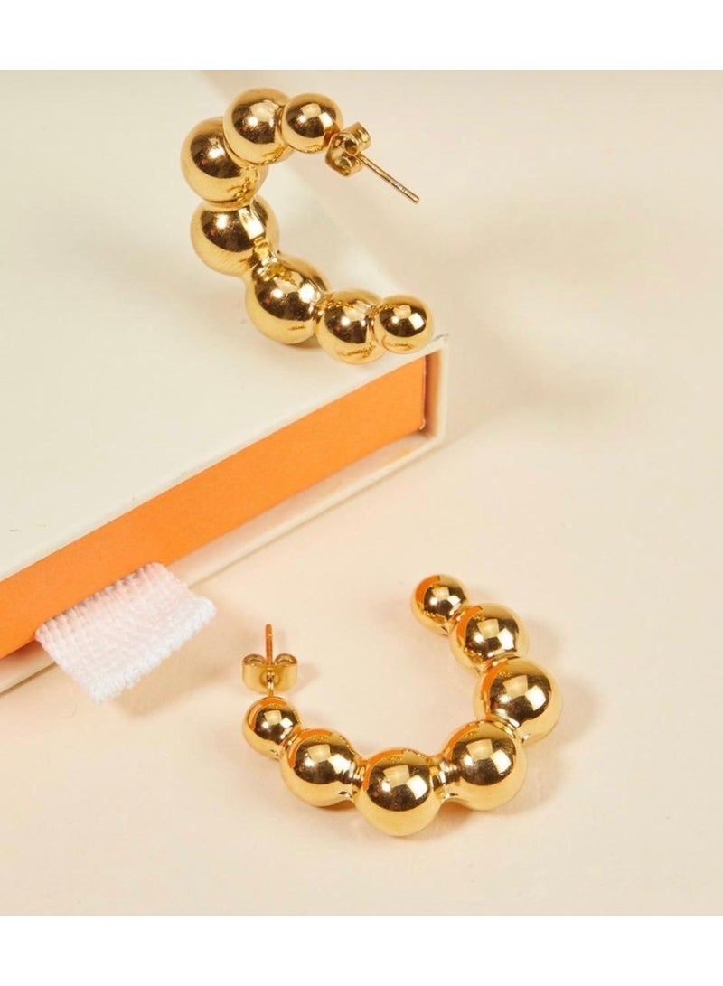 ُTablouhaty Modern Gold-Tone Sphere Hoops – Elegant Bold Beaded Chunky Statement Earrings for Women - Image 2