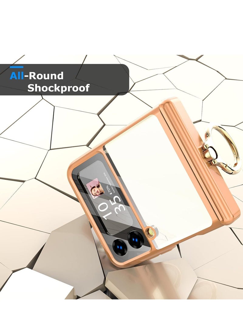 Arabest Case for Samsung Galaxy Z Flip 4 with Ring Holder, Magnetic Hinge Protection, Ultra Slim Crystal Case Plating Protective Cover Built-in Back Screen Protector for Galaxy Z Flip 4 (Z Flip 4, Gold) - Image 3