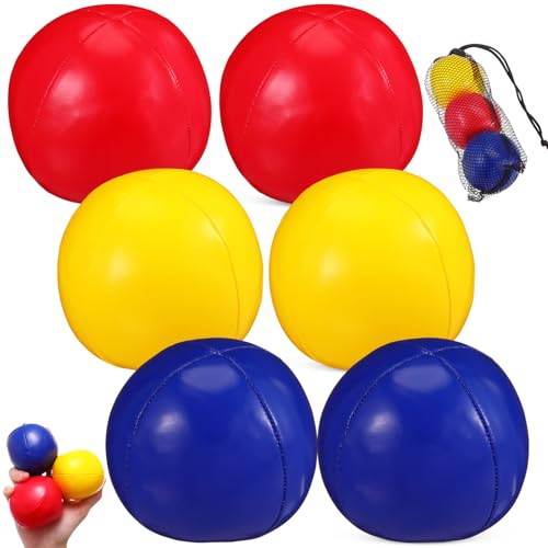 Soulchen 6 Packs Juggling Balls Set for Beginners Juggling Bean Bags Durable Juggle Ball Kit for Beginners and Professionals Red Yellow BluePU Mirror - Image 1