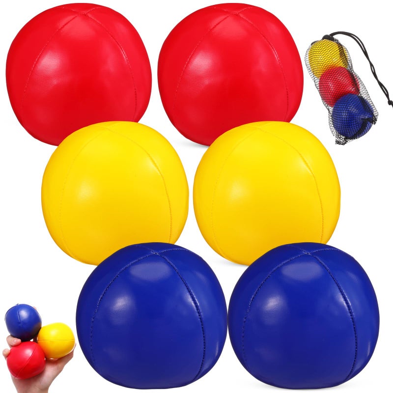 Soulchen 6 Packs Juggling Balls Set for Beginners Juggling Bean Bags Durable Juggle Ball Kit for Beginners and Professionals Red Yellow BluePU Mirror - Image 3