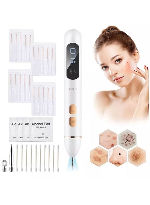 Laser Pen for Moles, Spot Eraser with 9 Modes and LCD Display Replaceable Needle, USB Rechargeable Mole Removal Pen Skin Tag Removal Tool for Wart Spot Tattoo Body Freckles