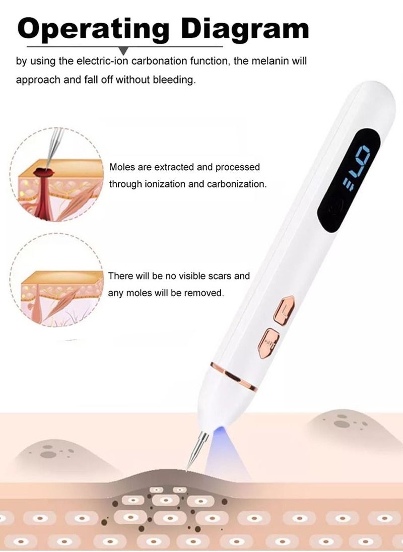 Laser Pen for Moles, Spot Eraser with 9 Modes and LCD Display Replaceable Needle, USB Rechargeable Mole Removal Pen Skin Tag Removal Tool for Wart Spot Tattoo Body Freckles