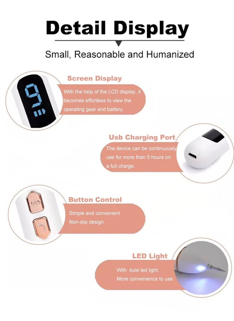 Laser Pen for Moles, Spot Eraser with 9 Modes and LCD Display Replaceable Needle, USB Rechargeable Mole Removal Pen Skin Tag Removal Tool for Wart Spot Tattoo Body Freckles