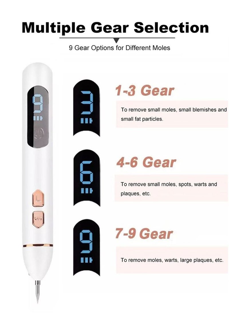 Laser Pen for Moles, Spot Eraser with 9 Modes and LCD Display Replaceable Needle, USB Rechargeable Mole Removal Pen Skin Tag Removal Tool for Wart Spot Tattoo Body Freckles