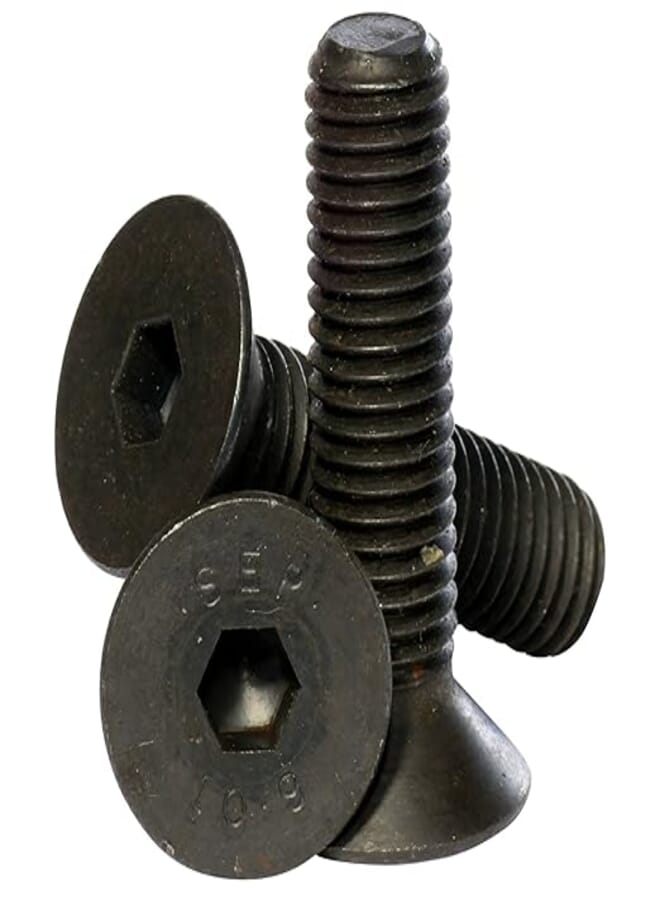 (6mm) M6 x 25 Black 10.9 Grade High Tensile Hex Socket Countersunk Screws Self Colour Allen Bolts DIN 7991-30 Pack