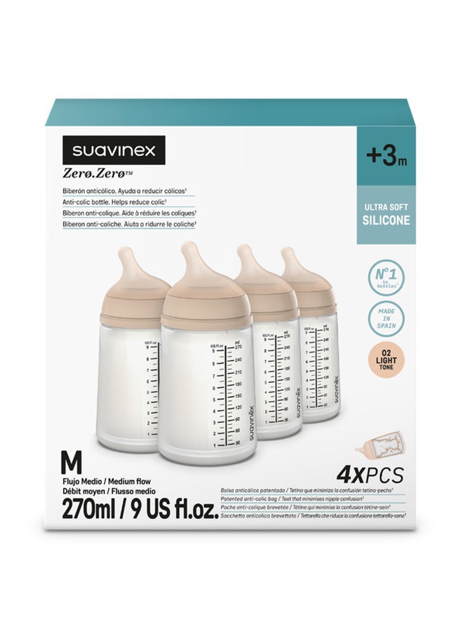 SUAVINEX زيرو زيرو زجاجة رضاعة مضادة للمغص للأطفال، العلامة التجارية رقم 1 في إسبانيا لزجاجات الرضاعة، مثالية للأطفال الذين يرضعون طبيعياً 270 مل × 4 مجموعة من 4 - خفيفة - Image 2