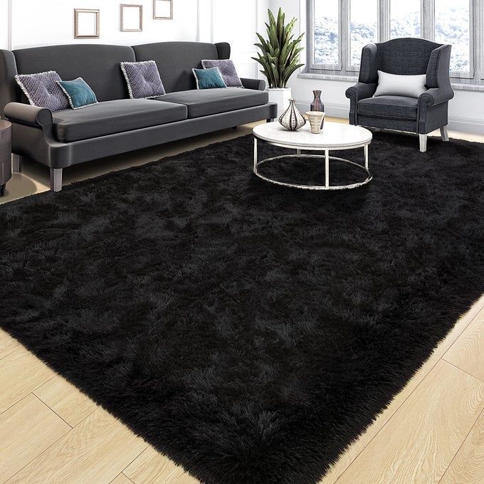 SUPER SOFT FLUFFY RUG FOR BEDROOM MODERN SHAGGY FUZZY KIDS RUGS FOR LIVING ROOM PLUSH INDOOR NURSERY HOME DECOR DORM CARPET WITH NONSLIP BOTTOM BLACK 3 X 5 FEET