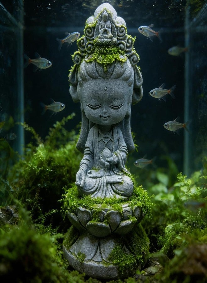 livelyfish Small Guanyin Buddha Statue Quanyin Figurine Sandstone Decorative for Fish Tank Aquarium Decor, (Gray) - Image 3