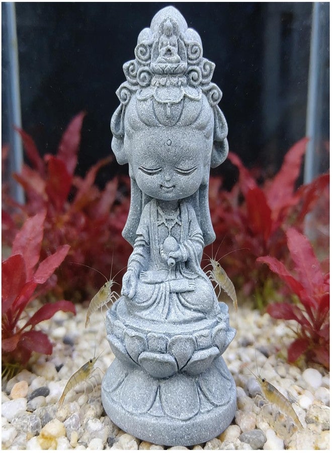 livelyfish Small Guanyin Buddha Statue Quanyin Figurine Sandstone Decorative for Fish Tank Aquarium Decor, (Gray) - Image 1