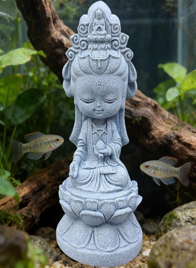 livelyfish Small Guanyin Buddha Statue Quanyin Figurine Sandstone Decorative for Fish Tank Aquarium Decor, (Gray) - Image 5