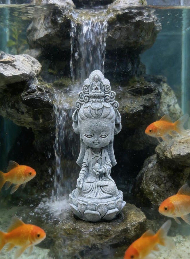 livelyfish Small Guanyin Buddha Statue Quanyin Figurine Sandstone Decorative for Fish Tank Aquarium Decor, (Gray) - Image 2