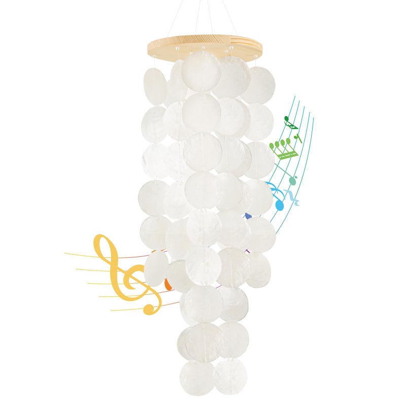 WeDoSoy Wind Chimes for Outside Handcrafted White Capiz Shells Windchime Coastal Style Decor for IndoorOutdoors Garden Decor Great for Women Wind Chimes Lovers and More - Image 2
