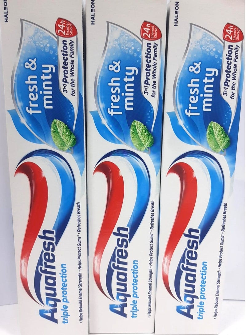 أكوا فريش معجون أسنان أكوا فريش، بنكهة النعناع المنعشة، حماية تدوم 24 ساعة، 3 عبوات