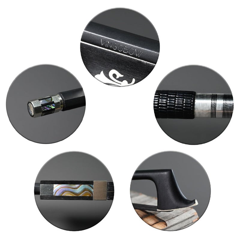 Vingobow 4/4 Carbon Fiber Violin Bow, Black Horsehair Handmade Fiddle Bow, Well Balanced with Ebony Fleur-de-Lis Frog for All Skill Levels - Image 3