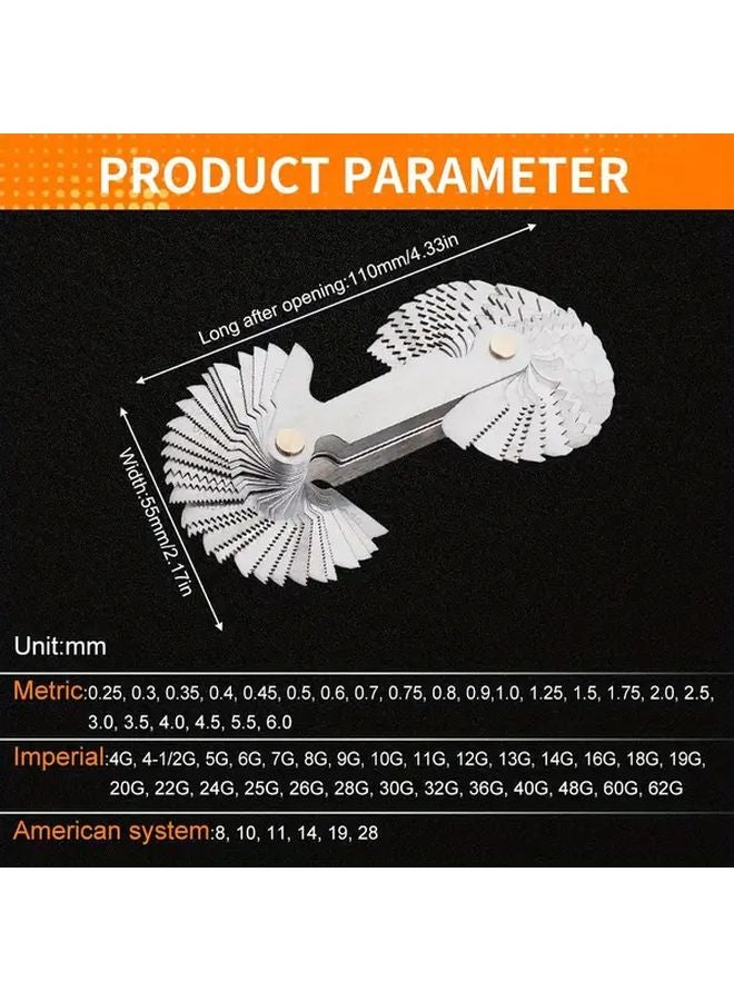 58 Pcs Metric Imperial Thread Gauge Tool Heavy Duty Stainless Steel 55 60 Degree Angles - Image 1