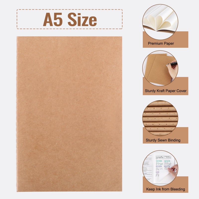 EOOUT 100pcs A5 Blank Kraft Notebooks, Journals in Bulk, Sketchbooks Bulk for Kids, 60 Pages, 80GSM, 8.3 X 5.5 Inch, Travel Journal Set, Travelers, Students and Office - Image 3