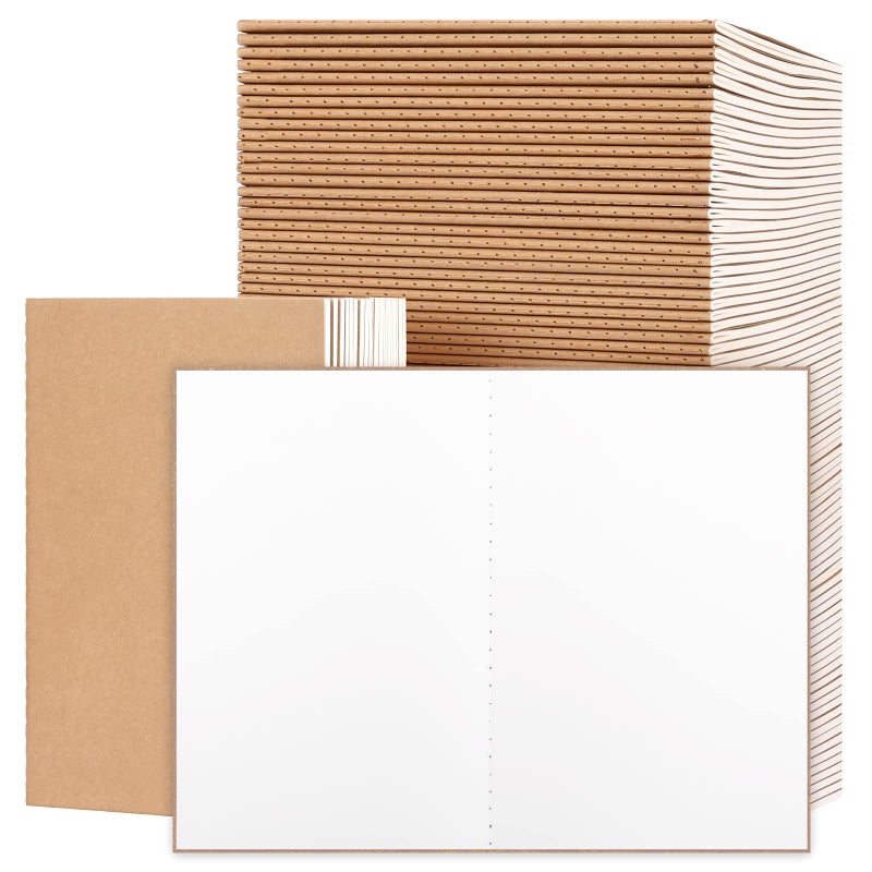 EOOUT 100pcs A5 Blank Kraft Notebooks, Journals in Bulk, Sketchbooks Bulk for Kids, 60 Pages, 80GSM, 8.3 X 5.5 Inch, Travel Journal Set, Travelers, Students and Office - Image 1