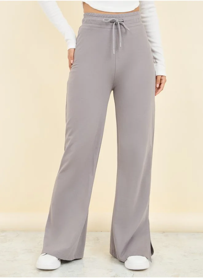Styli Drawstring Waistband Fit and Flare Jogger with Side Slit