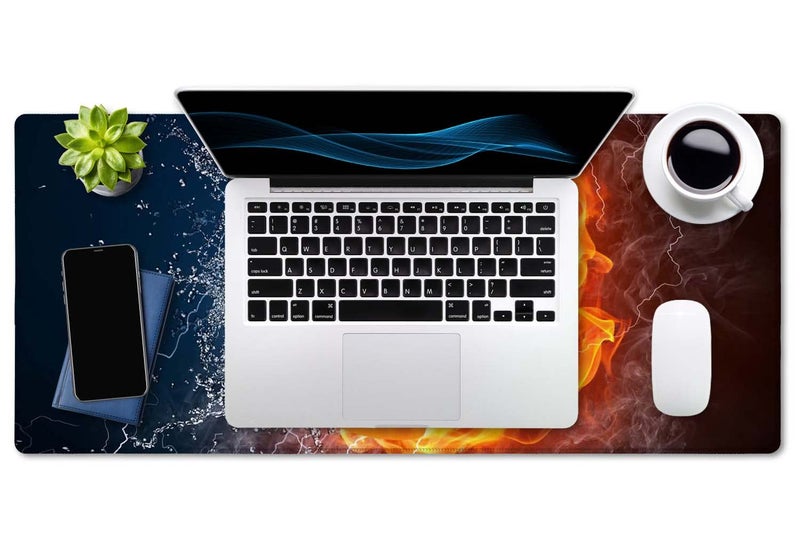 SSOIU Extended Gaming Mouse Pad (35.5x15.7 in), Basketball Ball in Fire and Water Large Non-Slip Rubber Base Mousepad with Stitched Edges, Waterproof Keyboard Mouse Mat Desk Pad for Work, Game, Office - Image 4
