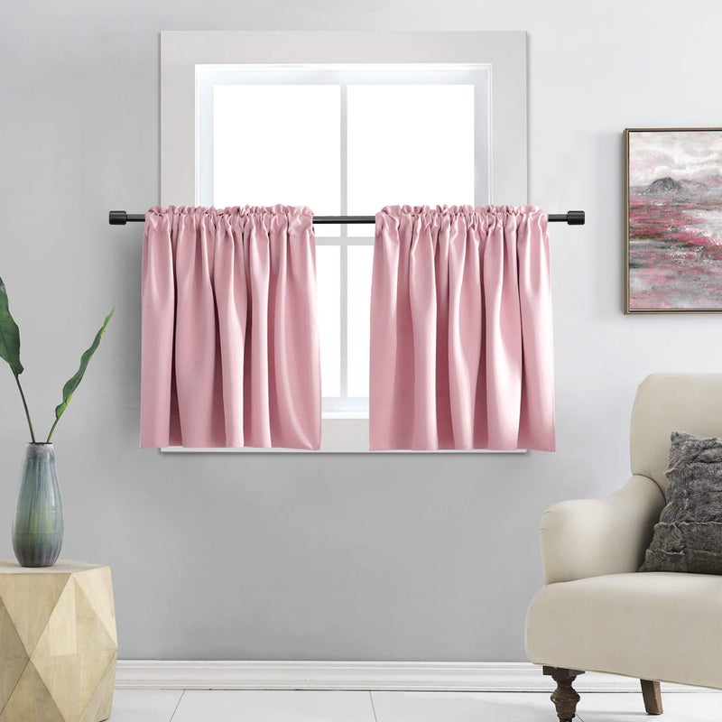 DONREN Pink Short Curtains for Girls Room Rod Pocket Solid Blackout Curtain Tiers for Kids Room 42 Inch x 24 Inch2 Panels