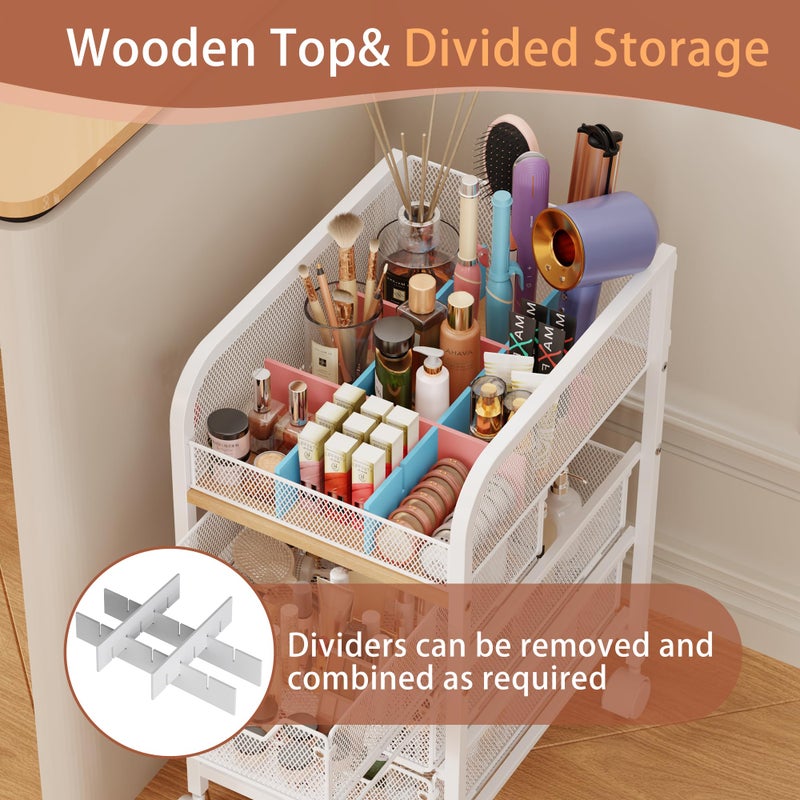Jakyitvi Rolling Makeup Cart Organizer with 3 Drawers, 4-Tier Narrow Floor Skincare Organizers with dividers, Vanity Organizer Cosmetics Display Cases for Makeup Brush, Hair Tool, White - Image 2