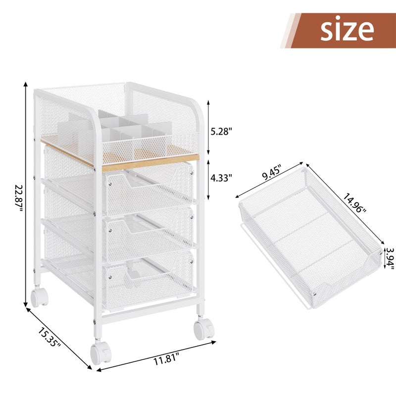 Jakyitvi Rolling Makeup Cart Organizer with 3 Drawers, 4-Tier Narrow Floor Skincare Organizers with dividers, Vanity Organizer Cosmetics Display Cases for Makeup Brush, Hair Tool, White - Image 5