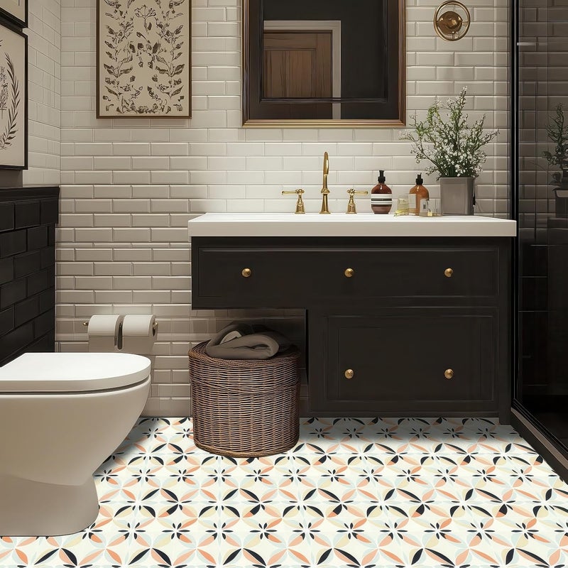 هوميتيتوت 10 قطع 12×12 بوصة بلاط أرضيات بوهو حديث بتصميم بتلات زهور، قابل للتقشير واللصق، قابل للإزالة، ذاتي اللصق، ملصقات فينيل للأرضيات DIY للمطبخ والحمام وغرفة المعيشة والمدخل وديكور المنزل - Image 4