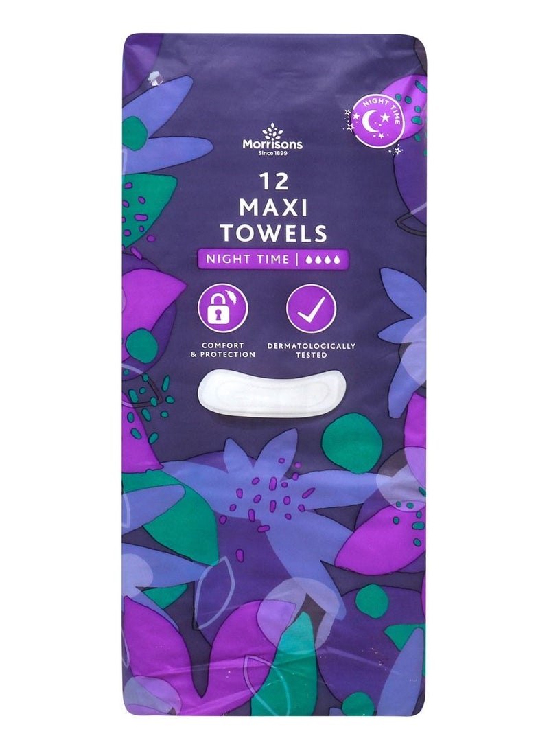 Morrisons Maxi Towels Night Time 12 Pack - Image 1