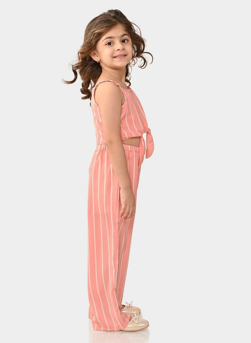 Bonkids Regular Fit Printed Peach Cotton Clothing Set For Girls