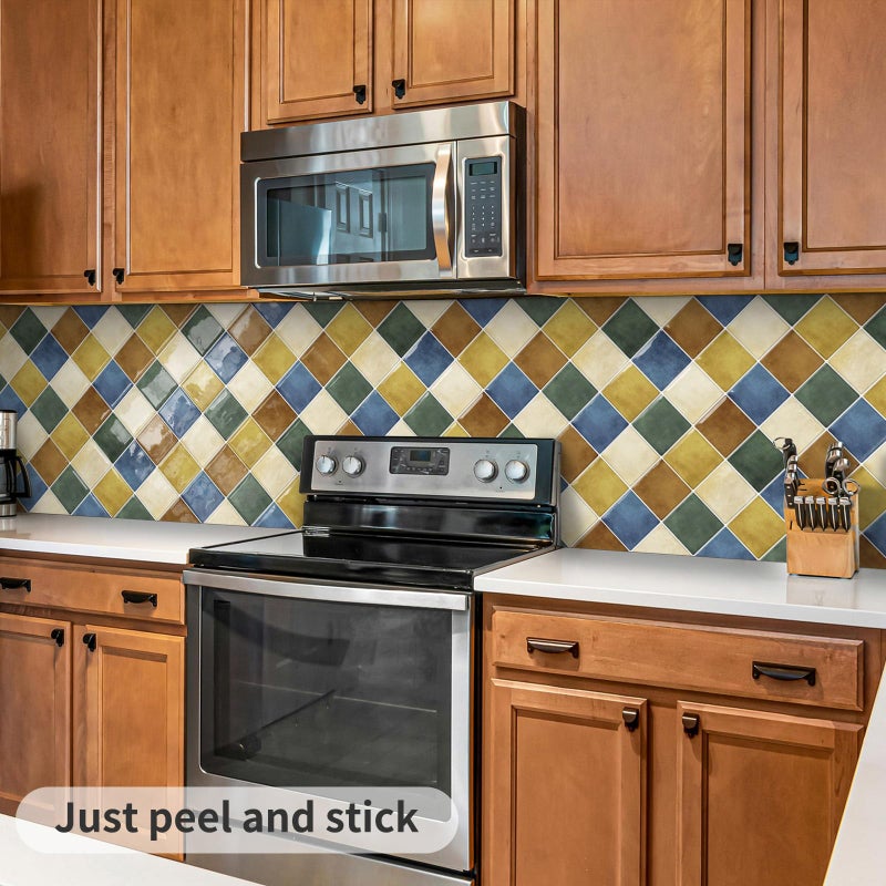 DEWOO Colorful Peel and Stick Backsplash Tiles Kitchen Bathroom Square Self Adhesive Wall Tile Checkerboard Checkered Stickers,Multicolor (10-Sheet, 12"Ã—12") - Image 4
