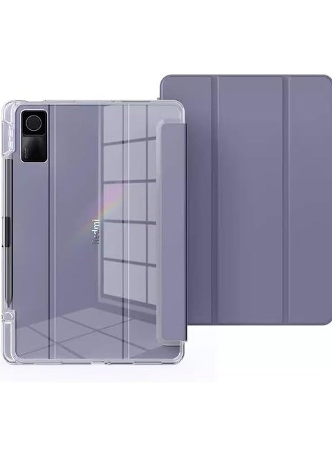 متوافق مع حافظة Redmi Pad SE 11 بوصة 2023، غطاء نحيف من مادة TPU مع حامل أقلام، حافظة خلفية صلبة شفافة ذكية مع وظيفة الحامل (لافندر)