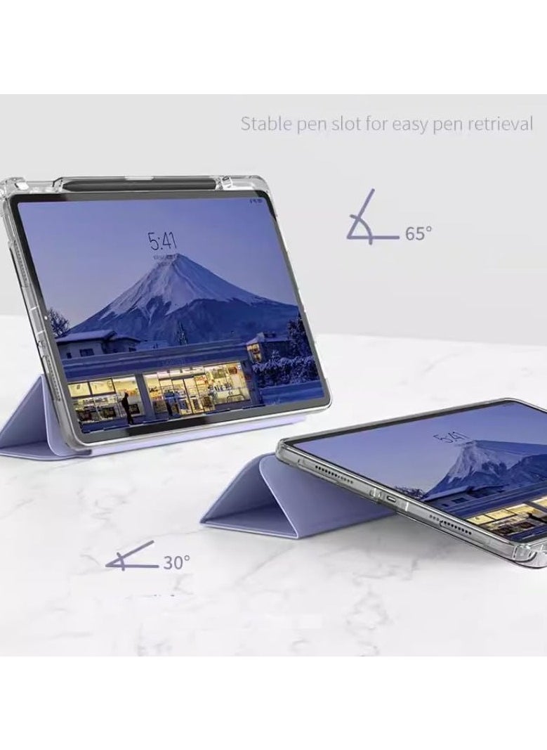VKL - متوافق مع حافظة Redmi Pad SE 11 بوصة 2023، غطاء نحيف من مادة TPU مع حامل أقلام، حافظة خلفية صلبة شفافة ذكية مع وظيفة الحامل (لافندر) - Image 1