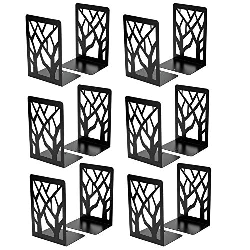 MaxGear Book Ends Tree Design Modern Bookends for Shelves NonSkid Bookend Heavy Duty Metal Book Stopper for BooksCDs Decorative Book Shelf Home 7 x 47 x 35 Black 6 Pair12 Pieces Large