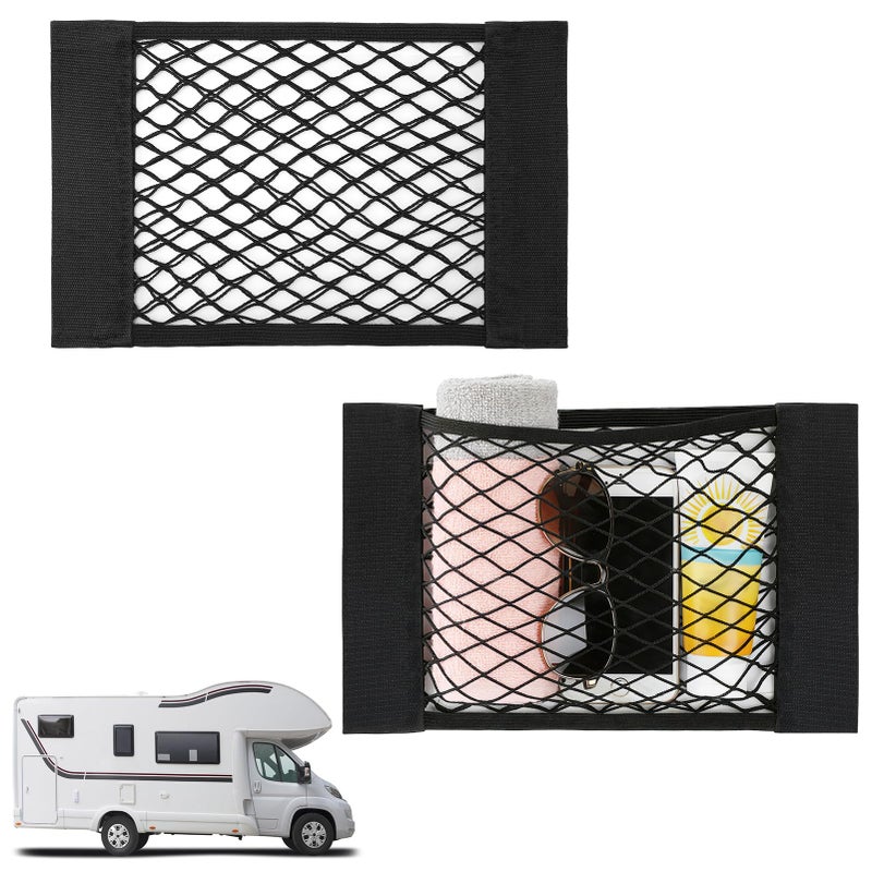 Bigmeta 2PCS RV Cargo Storage Mesh Net Elastic Stretchable Netting Pocket with 4 Adhesive Strip Wall Sticker for SUV Truck154 x 94 Inch - Image 3