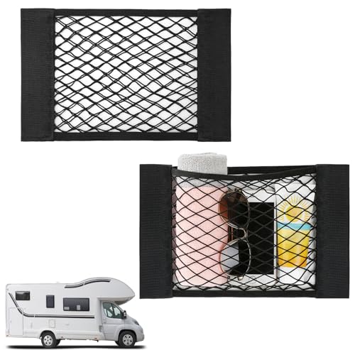 Bigmeta 2PCS RV Cargo Storage Mesh Net Elastic Stretchable Netting Pocket with 4 Adhesive Strip Wall Sticker for SUV Truck154 x 94 Inch - Image 1