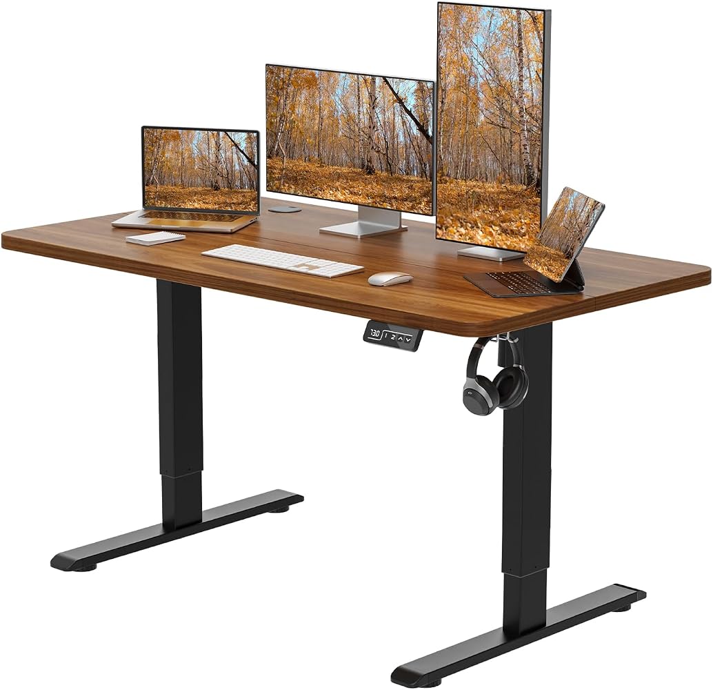 Standing Desk Height Adjustable Desk Standing Desk 120 X 60cm Adjustable Stand Up Office Computer Desk (Dark Walnut, 120cm)