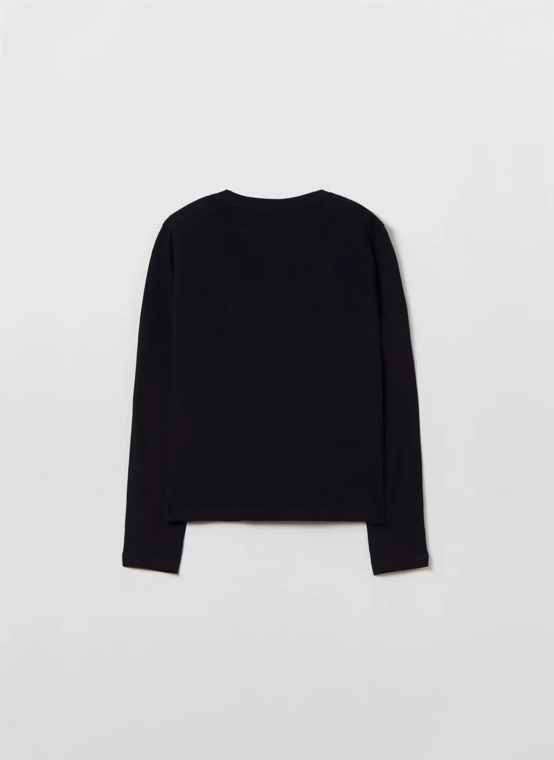 او في اس Long-Sleeved T-Shirt With Print