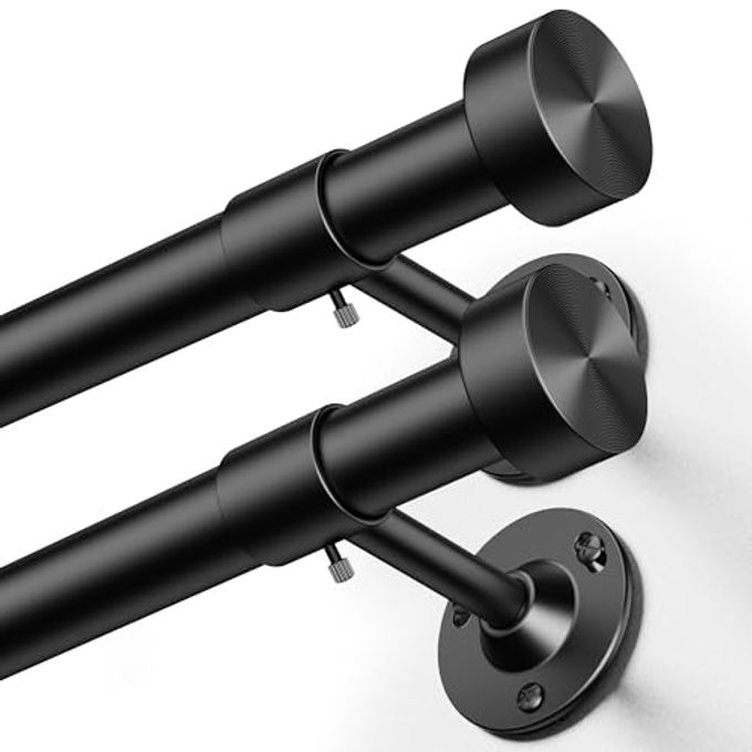 YaFex 2 Pack Heavy Duty Curtain Rods 32-120 Inch, 1 Inch Adjustable Long Curtain Rods for Windows, Black Window Treatment Rod Set with Aluminium Finials, Modern Design - Image 4