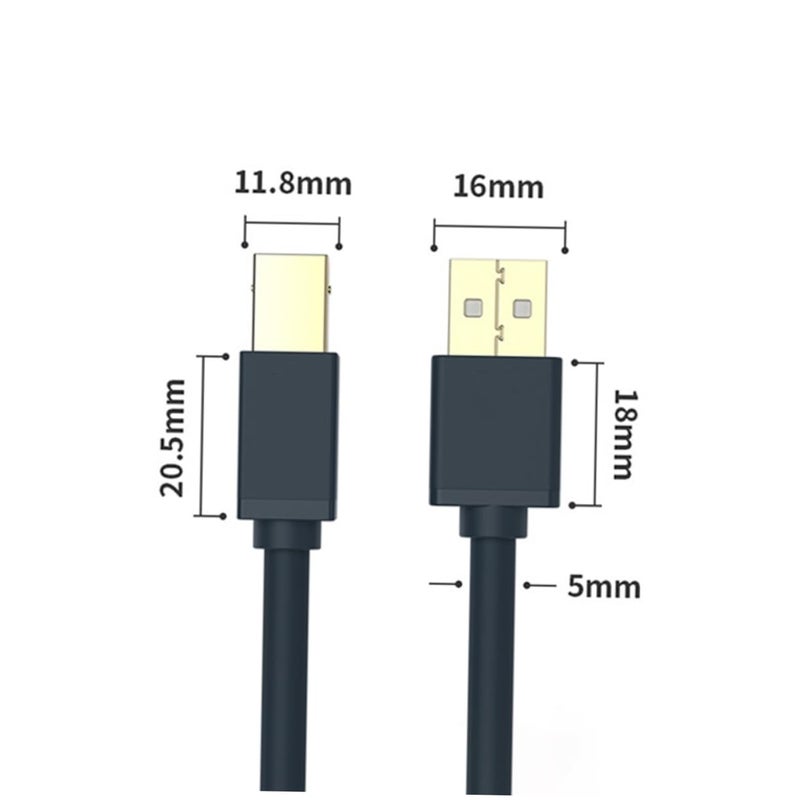 كابل طابعة USB 2.0 بطول 3 أمتار، ذكر إلى ذكر، سريع لنقل البيانات وشحن الأجهزة، اللون أسود - Image 2