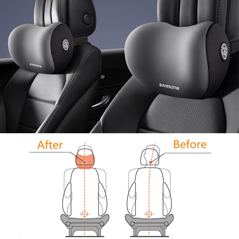 Sothuba Car Lumbar Support Pillow and Car Neck Pillow Kit, Ergonomic Car Seat Headrest & Lumbar Cushion with Adjustable Strap for Neck Back Pain Relief, for Office Chair/Truck/Wheelchair (Gray) - Image 2