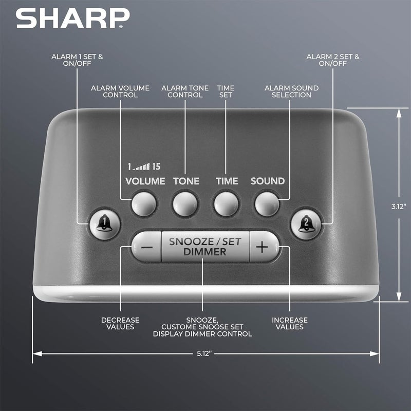 SHARP Big Bang Super Loud Alarm Clock for Heavy Sleepers, 6 Extremely Loud Wake Up Sounds: Rooster, Bugle, Nagging Mom, Jackhammer, Siren, Beep– Up to 115db Volume, Silver/Black with White LED Display - Image 3