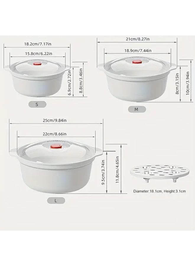 Microwave Safe Plastic Food Storage Set 4pcs Round Bowls With Steaming Mat Lid - Image 2
