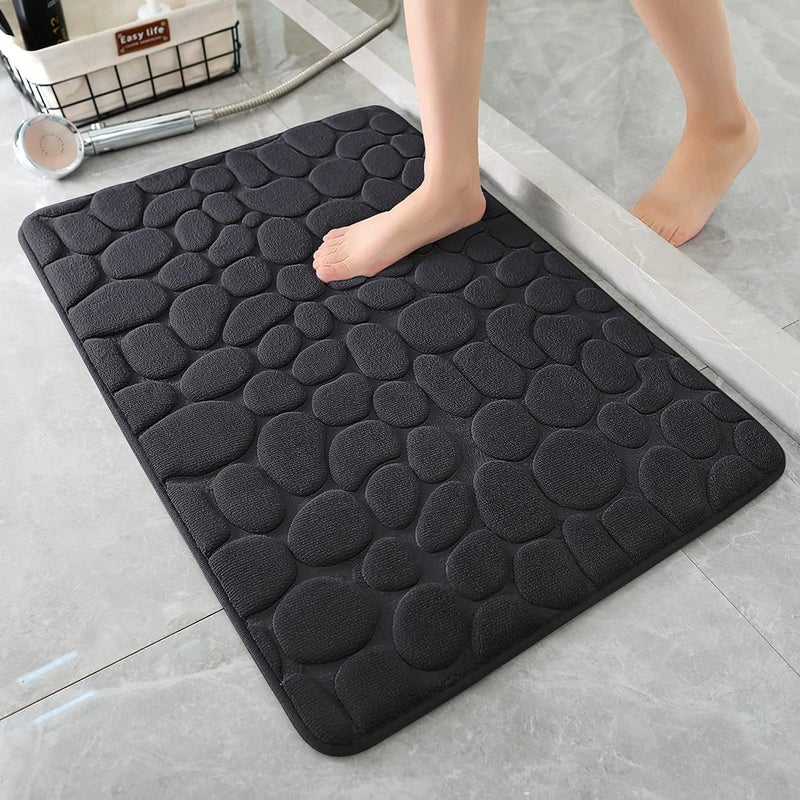 YIHOUSE Bathroom Mat Rug, Memory Foam Bath Mat, Non-Slip Bathroom Floor Mats, Cobblestone Bath Mats Absorbent Bath Rugs Washable Quick Dry (17x24,Black) - Image 1