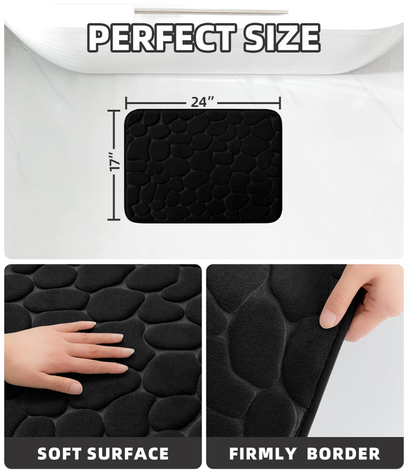 YIHOUSE Bathroom Mat Rug, Memory Foam Bath Mat, Non-Slip Bathroom Floor Mats, Cobblestone Bath Mats Absorbent Bath Rugs Washable Quick Dry (17x24,Black) - Image 5