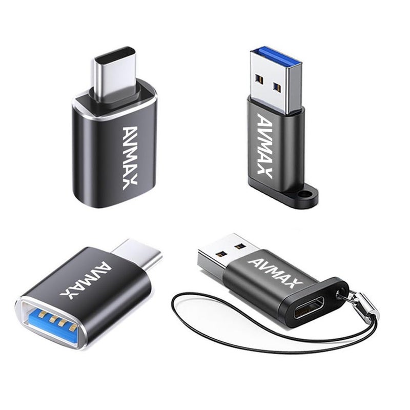 AVMAX USB to USB C Adapter 4Pack, Type C Male to USB Female 3.0 OTG Adapter for iMac,MacBook, iPhone 16 15,iPad,Microsoft Surface,Samsung (Black) - Image 1