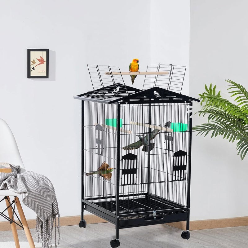TDOO Standing Large Bird Cage, Wrought Iron Flight Bird Cage with Rolling Stand and Slide Out Tray, Parakeet Cage Bird Cage for Parrots, Macaw, Cockatiels, Canary, Finch, Lovebirds, Pigeons (b08-b) - Image 2