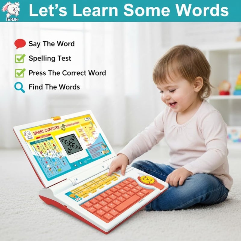 Storio لعبة لابتوب تعليمية للأطفال للصبيان والبنات من عمر 2-5 سنوات | لعبة كمبيوتر ممتعة | تعلم الأبجدية، الحروف، الكلمات، الأرقام، الألعاب، الموسيقى | لعبة تعليمية تفاعلية - برتقالي - Image 4
