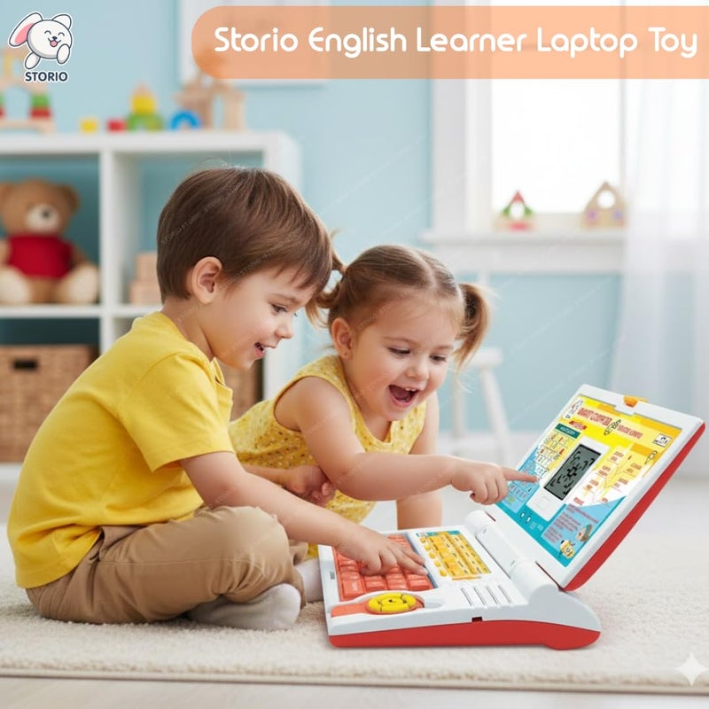 Storio لعبة لابتوب تعليمية للأطفال للصبيان والبنات من عمر 2-5 سنوات | لعبة كمبيوتر ممتعة | تعلم الأبجدية، الحروف، الكلمات، الأرقام، الألعاب، الموسيقى | لعبة تعليمية تفاعلية - برتقالي - Image 2